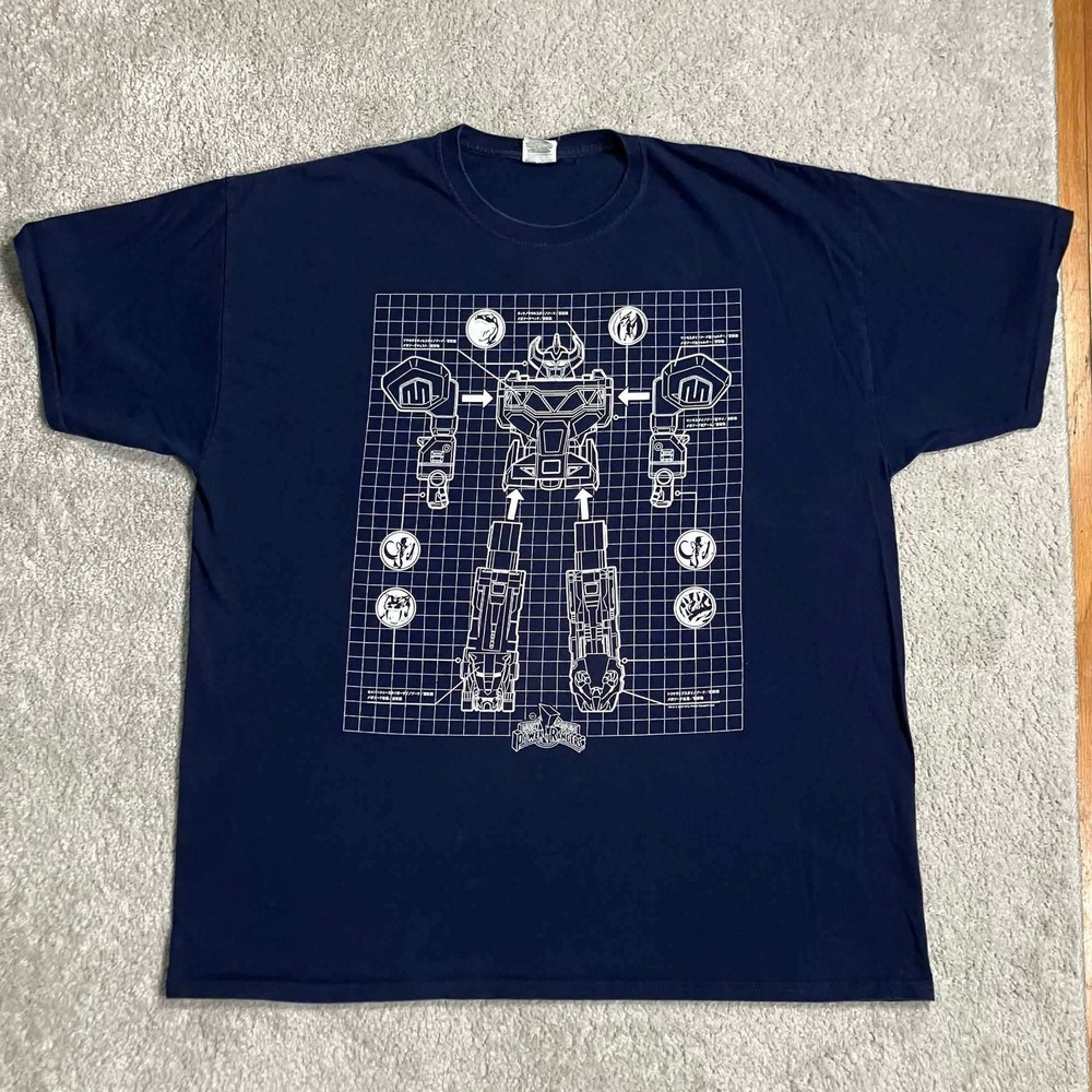 Mighty Morphin Power Rangers Megazord Blueprint T-Shirt Navy Blue Mens 2017 SCG
